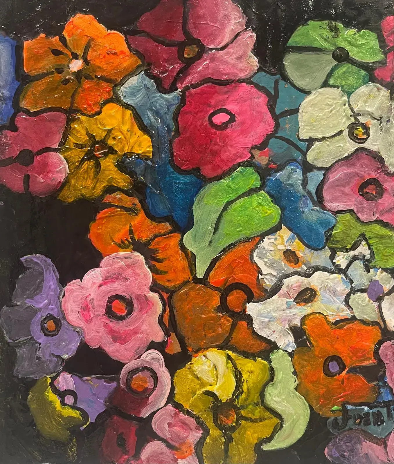 Colorful flowers on black background