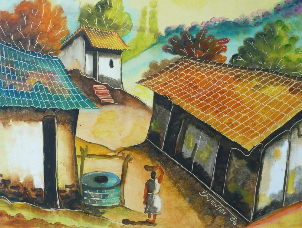 Village with tile-roofed houses